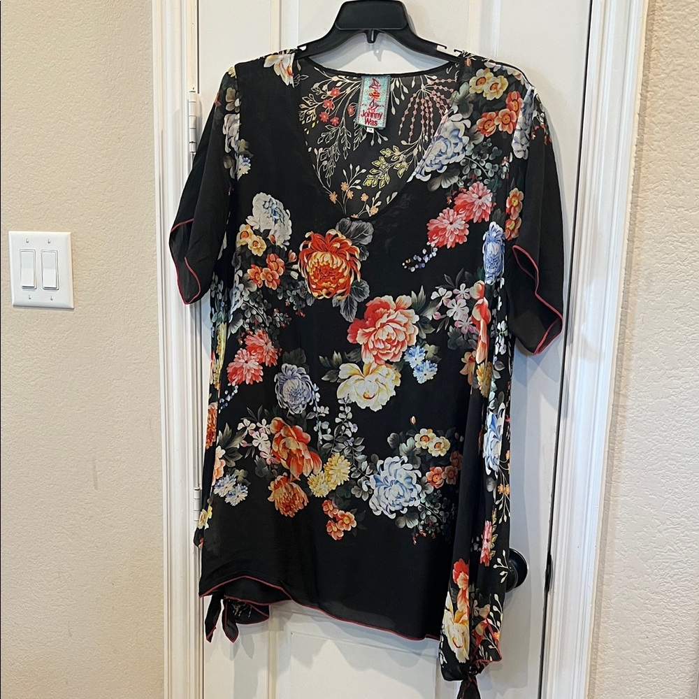 Johnny Was Black Floral Blouse